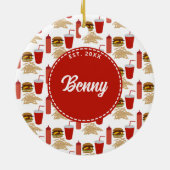 Fast Food Burger Fries Patroon Monogram Keramisch Ornament (Achterkant)