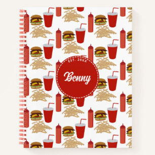 Fast Food Burger Fries Patroon Monogram Notitieboek