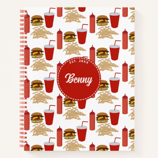 Fast Food Burger Fries Patroon Monogram Notitieboek (Voorkant)