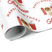 Fast Food Burger Fries Patroon Verjaardagsnaam Cadeaupapier (Rol Hoek)