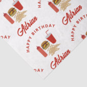 Fast Food Burger Fries Patroon Verjaardagsnaam Tissuepapier (Detail)