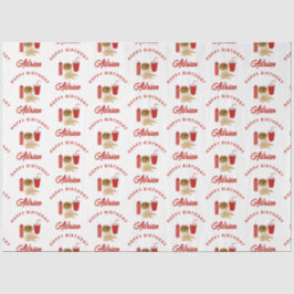 Fast Food Burger Fries Patroon Verjaardagsnaam Tissuepapier