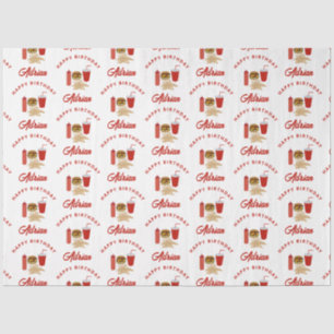 Fast Food Burger Fries Patroon Verjaardagsnaam Tissuepapier