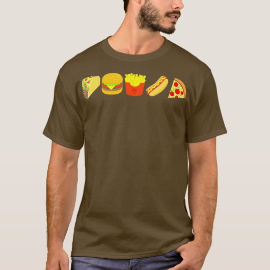 Fast Food Burger Taco French Fries Hot Dog Pizza T-shirt (Voorkant)