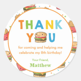 Fast Food Burger Verjaardagsfeestje Bedankt Favor Ronde Sticker