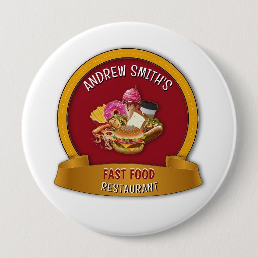 Fast Food Company Rood Goudgeel Custom Logo Ronde Button 4,0 Cm (Voorkant)