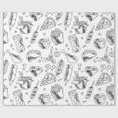 Fast Food Hamburger Fries Hot Dog Chicken Pattern Cadeaupapier (Vlak)