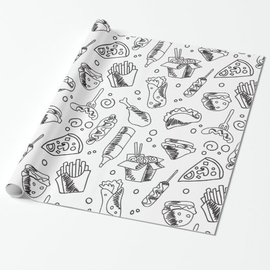 Fast Food Hamburger Fries Hot Dog Chicken Pattern Cadeaupapier (Uitgerold)