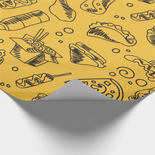 Fast Food Hamburger Fries Hot Dog Chicken Pattern Cadeaupapier (Hoek)