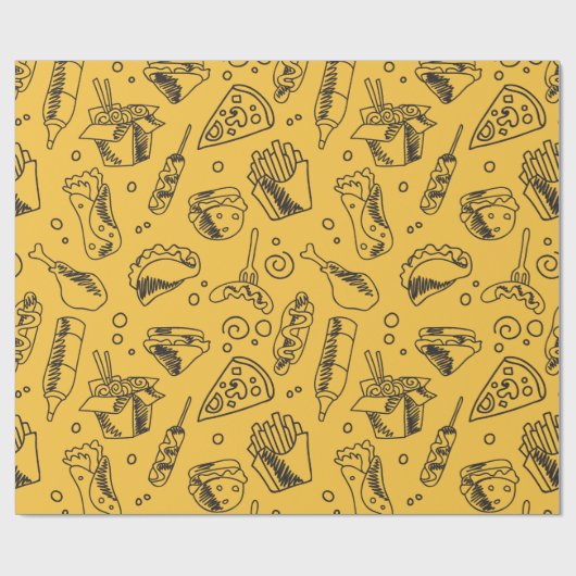 Fast Food Hamburger Fries Hot Dog Chicken Pattern Cadeaupapier (Vlak)