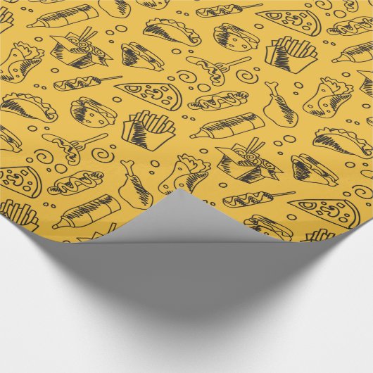 Fast Food Hamburger Fries Hot Dog Chicken Pattern Cadeaupapier (Hoek)