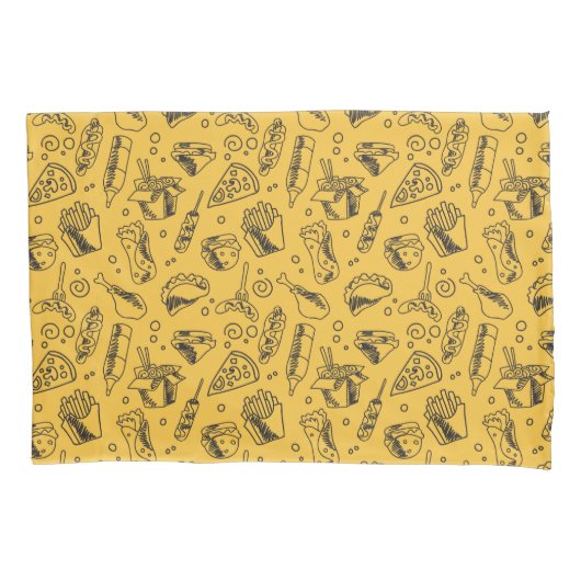 Fast Food Hamburger Fries Hot Dog Chicken Pattern Kussensloop (Voorkant)