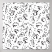 Fast Food Hamburger Fries Hot Dog Chicken Pattern Poster (Voorkant)