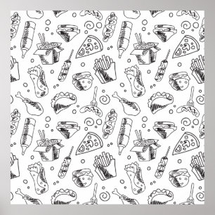 Fast Food Hamburger Fries Hot Dog Chicken Pattern Poster