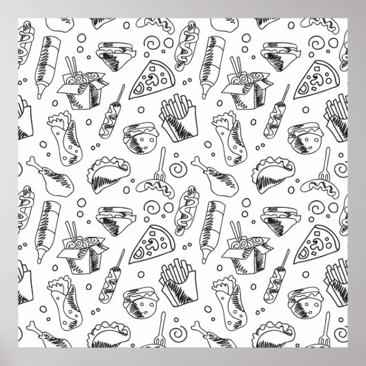 Fast Food Hamburger Fries Hot Dog Chicken Pattern Poster (Voorkant)