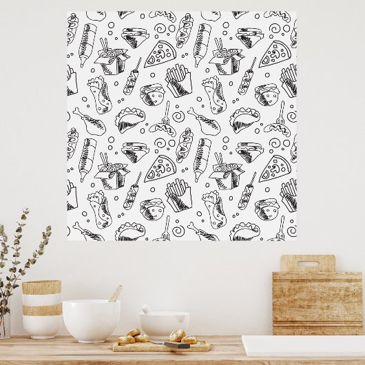 Fast Food Hamburger Fries Hot Dog Chicken Pattern Poster (Keuken)