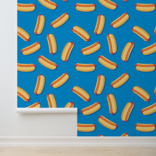 Fast Food Hotdogs Patroon Behang