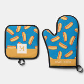 Fast Food Hotdogs Patroon Ovenwant & Pannenlap Set (Voorkant)