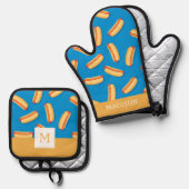 Fast Food Hotdogs Patroon Ovenwant & Pannenlap Set (Voorkant / Achterkant)