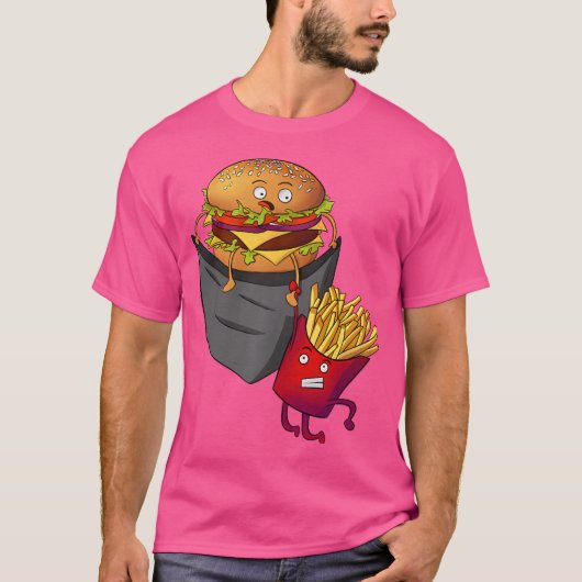 Fast Food In Pocket Fries Burger Pommes Frites Pot T-shirt (Voorkant)