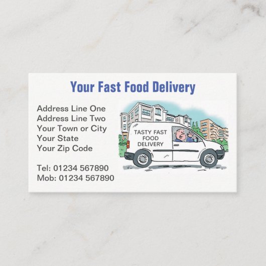 Fast Food Levering met Naam op Bedrijfskanaal Visitekaartje (Voorkant)