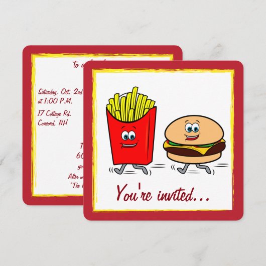 Fast Food Party-uitnodiging Kaart (Voorkant / Achterkant)