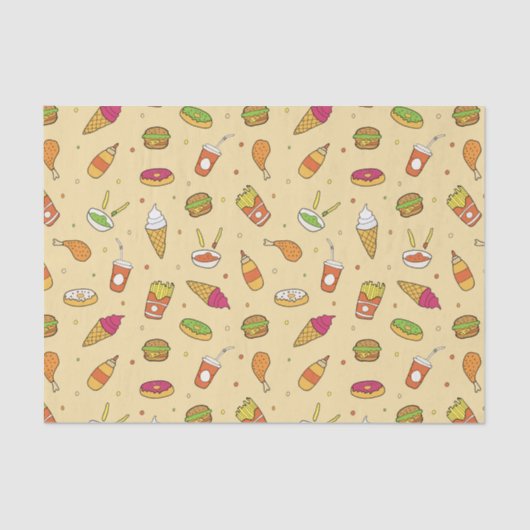 Fast Food Pattern Yellow Tissuepapier (Voorkant)