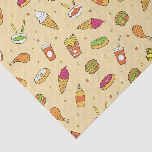Fast Food Pattern Yellow Tissuepapier (Detail)