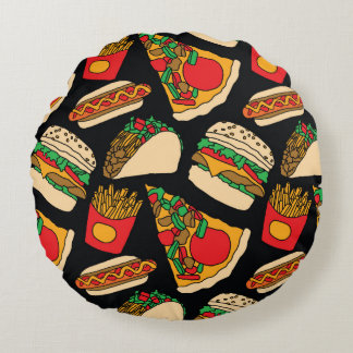 fast food pizza burger hotdog franse friet taco '  rond kussen