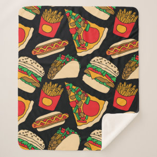 fast food pizza burger hotdog franse friet taco '  sherpa deken