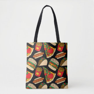fast food pizza burger hotdog franse friet taco '  tote bag
