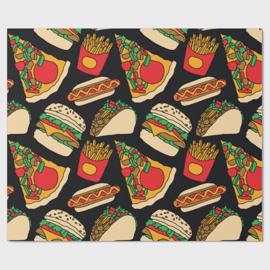 fast food pizza burger hotdog franse friet tacos cadeaupapier (Vlak)