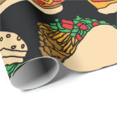 fast food pizza burger hotdog franse friet tacos cadeaupapier (Rol Hoek)