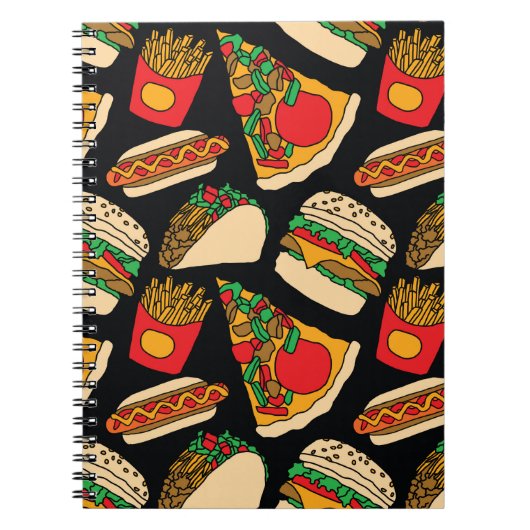 fast food pizza burger hotdog franse friet tacos notitieboek (Voorkant)