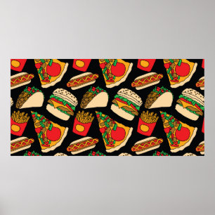 fast food pizza burger hotdog franse friet tacos poster