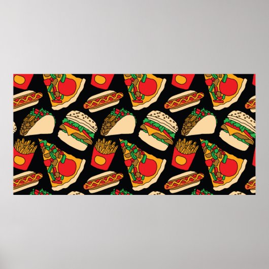 fast food pizza burger hotdog franse friet tacos poster (Voorkant)