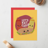 Fast Food Pun: Laten we Ketchup Notitiekaartje (Voorkant / Achterkant in situ)