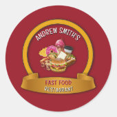 Fast Food Restaurant Aangepaste Logo Naam en picto Ronde Sticker (Voorkant)