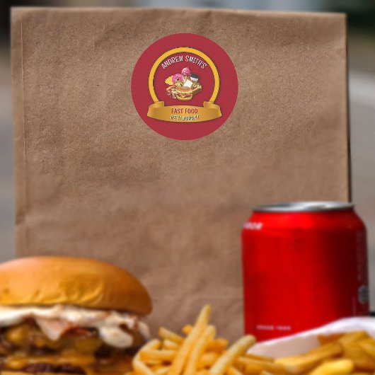 Fast Food Restaurant Aangepaste Logo Naam en picto Ronde Sticker