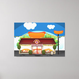 Fast Food Restaurant Cartoon Canvas Afdruk