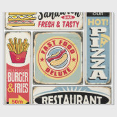 Fast food restaurants and diners retro signs colle cadeaupapier (Vlak)