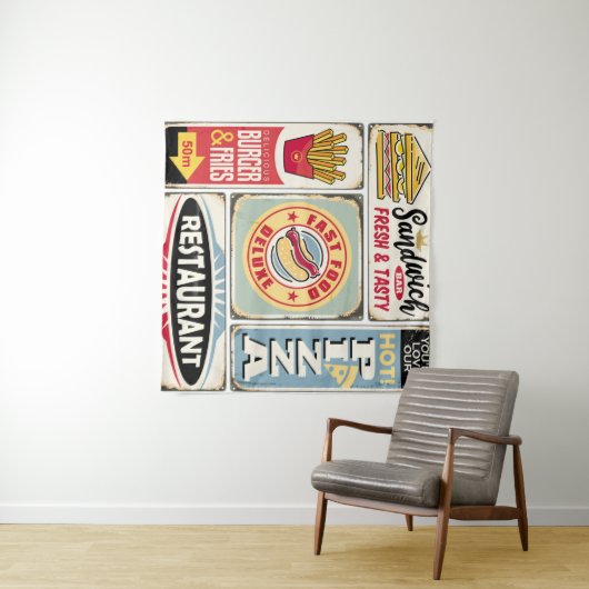Fast food restaurants and diners retro signs colle wandkleed (In Situ (horizontaal))
