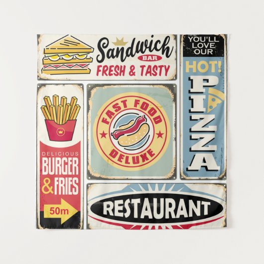 Fast food restaurants and diners retro signs colle wandkleed (Voorkant)