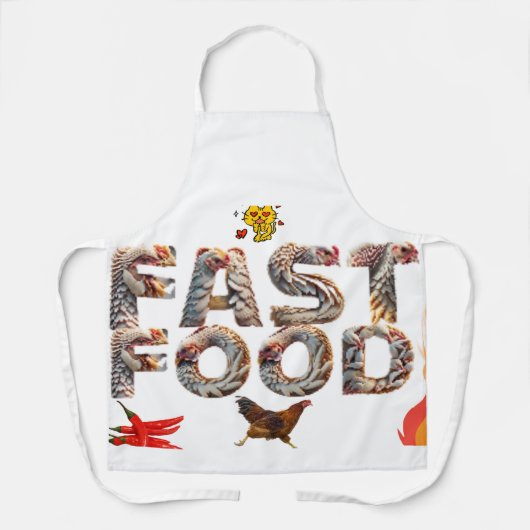 “Fast Food Runner Schort – Kip Escape Editie” (Voorkant)
