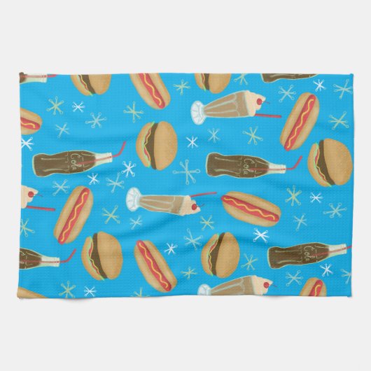 Fast Food Soda Fountain Junk Food Blue Theedoek (Horizontaal)