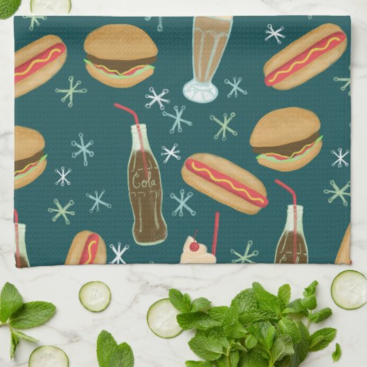 Fast Food Soda Fountain Junk Food Deep Green Theedoek (Gevouwen)