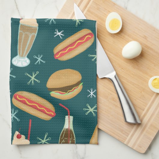 Fast Food Soda Fountain Junk Food Deep Green Theedoek (Quarter Fold)