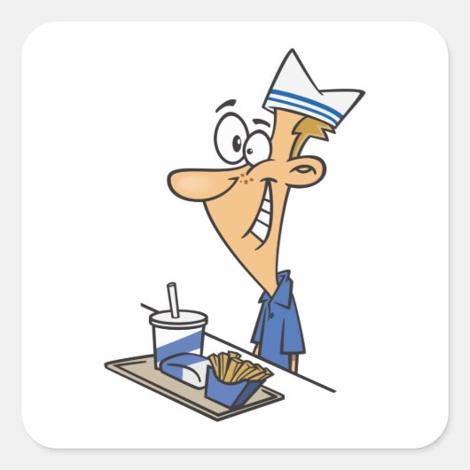 Fast Food Worker Vierkante Sticker (Voorkant)