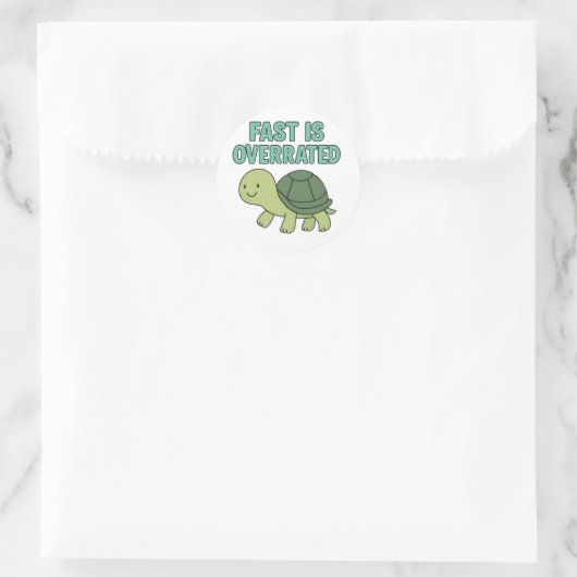 Fast is Overrated Cute Turtle Slow Down Mascot Ronde Sticker (Tas)