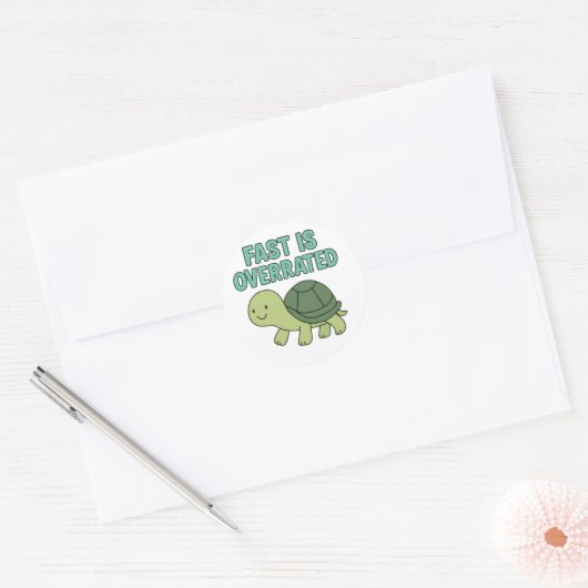 Fast is Overrated Cute Turtle Slow Down Mascot Ronde Sticker (Envelop)